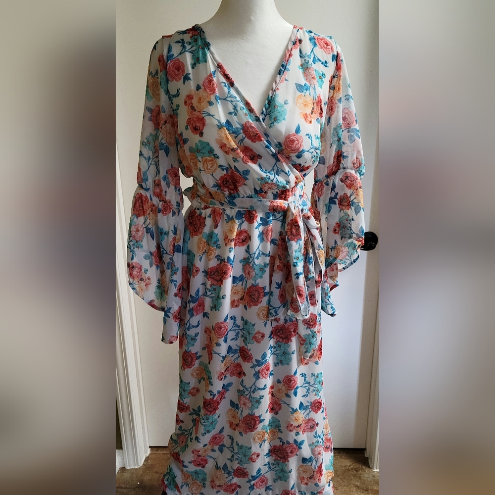 Floral Boho Kimono Maxi Dress || Espresso || Size S